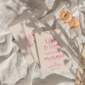 Moderne roze grillige heldere retro stijlvolle bru kaart