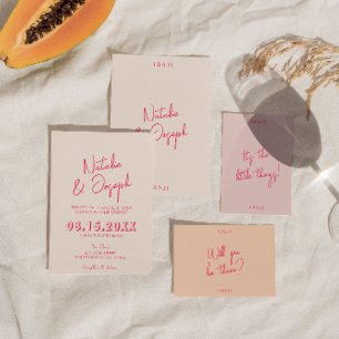 Moderne roze grillige heldere retro stijlvolle bru kaart