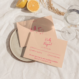 Moderne roze grillige retro leuk funky bruiloft RSVP kaartje