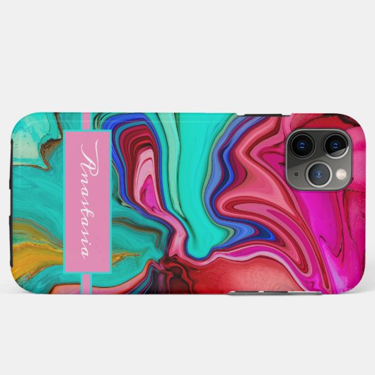Moderne roze groene Abstracte Waterverf Case-Mate iPhone Case (Achterkant (horizontaal))