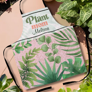 Moderne Roze Groene Aquarel Bladeren Plant Moeder Schort