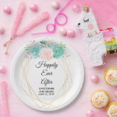 Moderne Roze & Groene Aquarel Succulenten Bruiloft Papieren Bordje (Feest)