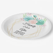 Moderne Roze & Groene Aquarel Succulenten Bruiloft Papieren Bordje (Gekanteld)