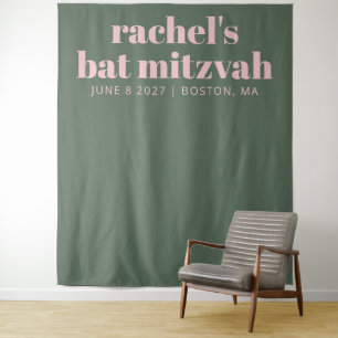 Moderne Roze Groene Bat Mitzvah Foto Achtergrond Wandkleed
