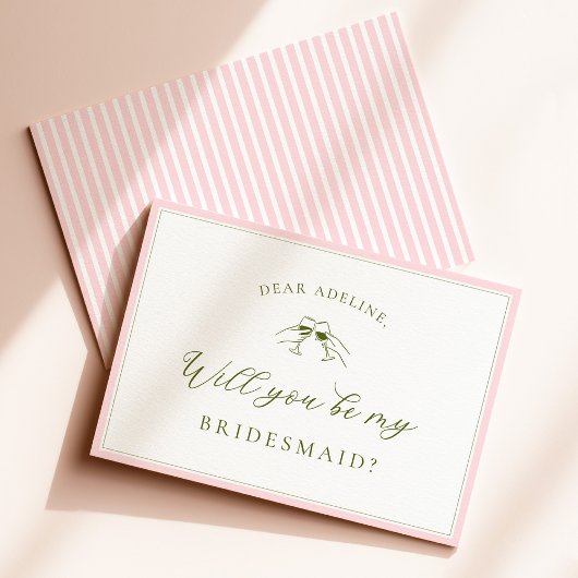 Moderne Roze & Groene Bruidsmeisje Uitnodigingskaa Kaart