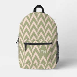 Moderne Roze & Groene Chevron Monogram Initialen Bedrukte Rugzak