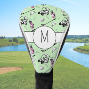 Moderne Roze Groene Dame Golfer Schattig Aangepast Golfheadcover
