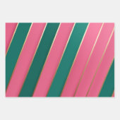 Moderne Roze & Groene en Gouden Strepen Inpakpapier Vel (Voorkant)