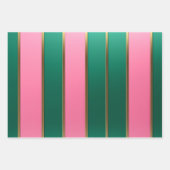 Moderne Roze & Groene en Gouden Strepen Inpakpapier Vel (Voorkant 3)