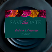 Moderne roze groene gele bloemmotief save the date