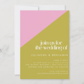 Moderne roze groene geometrische all-in-one bruilo kaart (Voorkant)