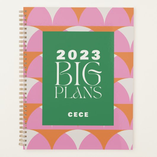Moderne roze groene geometrische grote plannen planner (Voorkant)