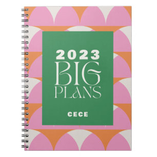 Moderne roze groene geometrische grote plannenplan notitieboek