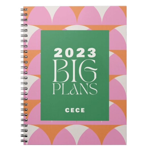 Moderne roze groene geometrische grote plannenplan notitieboek (Voorkant)