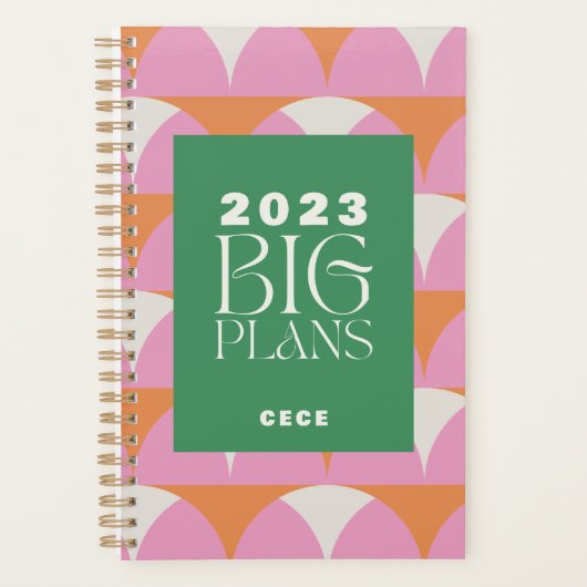 Moderne roze groene geometrische grote plannenplan planner (Voorkant)