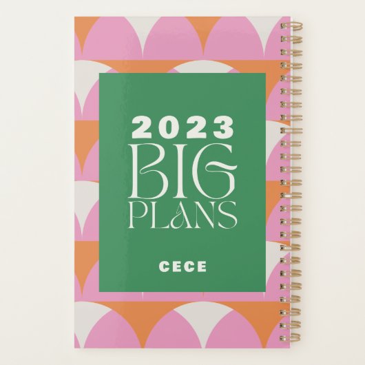 Moderne roze groene geometrische grote plannenplan planner (Achterkant)