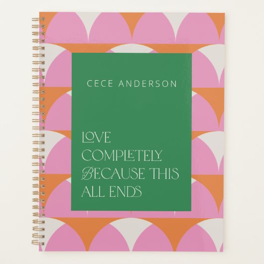 Moderne roze groene geometrische liefde volledig g planner (Voorkant)