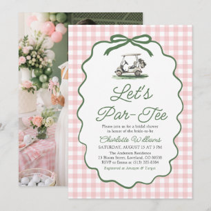 Moderne Roze Groene Golf Laten we Par-Tee Bruidsfe Kaart