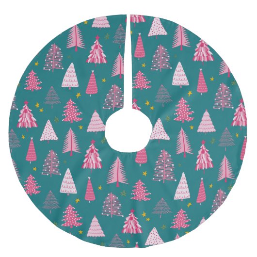 Moderne Roze & Groene Kerst Kerstboom Rok (Voorkant)