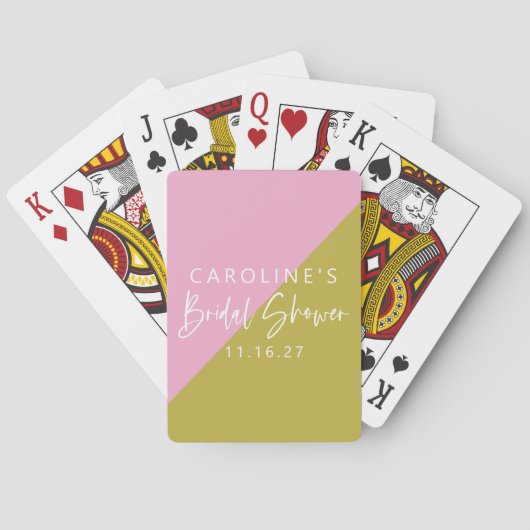Moderne Roze Groene Kleurblok Aangepaste Bruilofts Pokerkaarten (Achterkant)