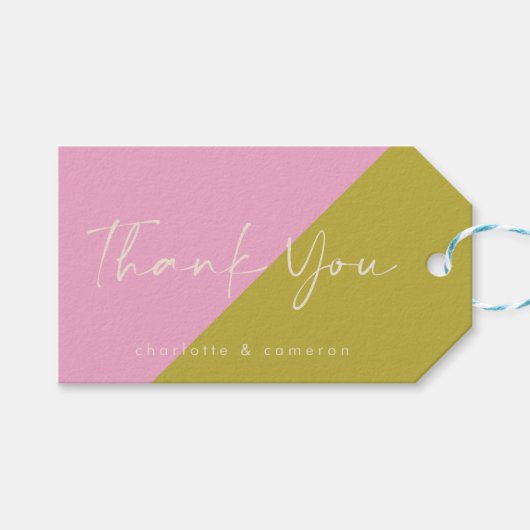 Moderne roze groene kleurenblok Aangepast bedankt Cadeaulabel (Voorkant (Horizontaal))