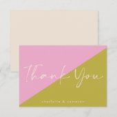Moderne roze groene kleurenblok Aangepast huwelijk Bedankkaart (Voorkant / Achterkant)