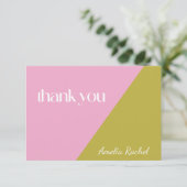 Moderne roze groene kleurenblok met Mitzvah Custom Bedankkaart (Staand voorkant)