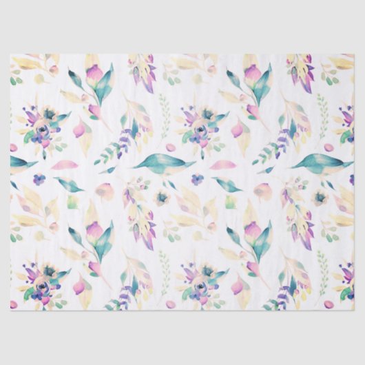 Moderne roze groene lavendel waterverf bloemen tissuepapier (Voorkant)