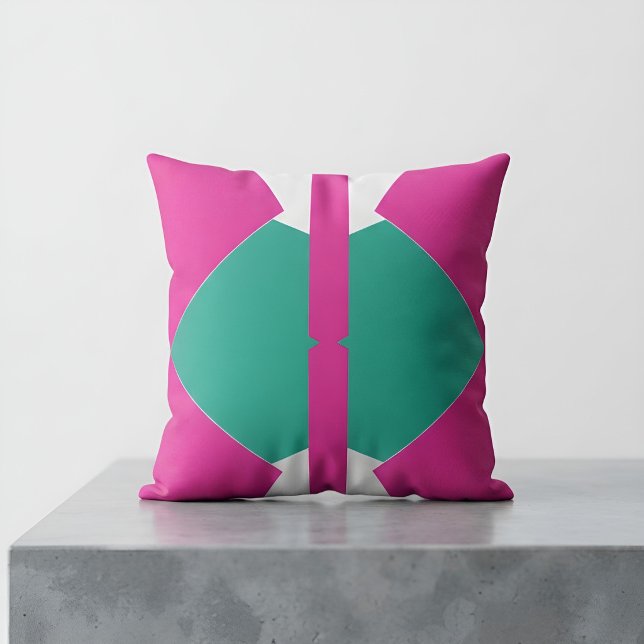 Moderne Roze Groene Memphis Kleurblok Decoratie Kussen (Creator heeft geüpload)