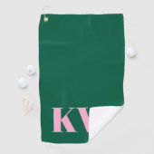 Moderne Roze Groene Monogram Beginletters Geperson Golfhanddoek (Insitu)