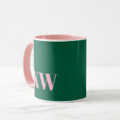 Moderne Roze Groene Monogram Beginletters Geperson Mok (Voorkant links)