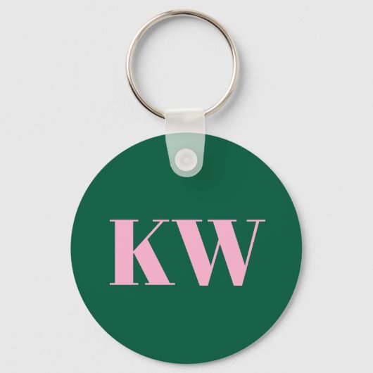Moderne Roze Groene Monogram Beginletters Geperson Sleutelhanger (Voorkant)