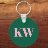 Moderne Roze Groene Monogram Beginletters Geperson Sleutelhanger (Achterkant)