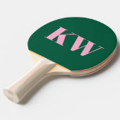 Moderne Roze Groene Monogram Beginletters Geperson Tafeltennisbatje (Voorkant Gekanteld)