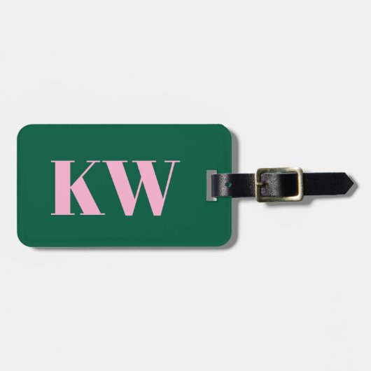 Moderne Roze Groene Monogram Eerste Letters Gepers Bagagelabel (Voorkant horizontaal)