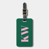 Moderne Roze Groene Monogram Eerste Letters Gepers Bagagelabel (Voorkant verticaal)