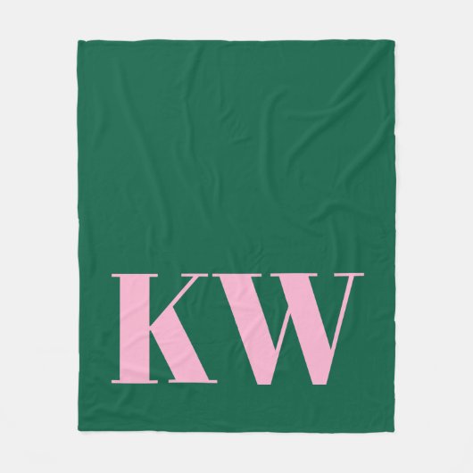 Moderne Roze Groene Monogram Eerste Letters Gepers Fleece Deken (Voorkant)