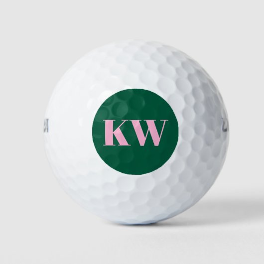 Moderne Roze Groene Monogram Eerste Letters Gepers Golfballen (Voorkant)