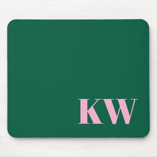 Moderne Roze Groene Monogram Eerste Letters Gepers Muismat (Voorkant)
