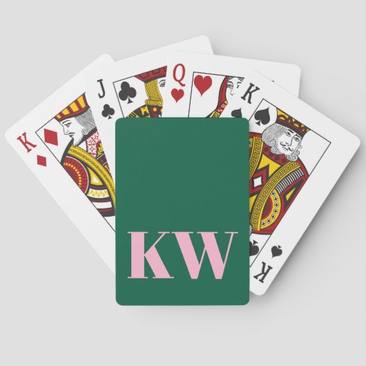 Moderne Roze Groene Monogram Eerste Letters Gepers Pokerkaarten (Achterkant)