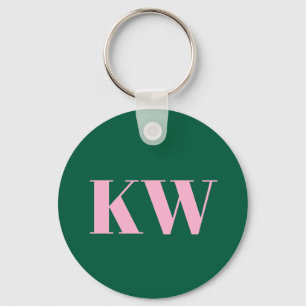 Moderne Roze Groene Monogram Eerste Letters Gepers Sleutelhanger