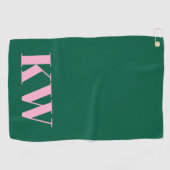 Moderne Roze Groene Monogram Eerste Letters Persoo Golfhanddoek (Horizontaal)