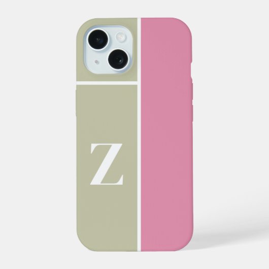 Moderne Roze Groene Monogram iPhone 15 Case (Achterkant)