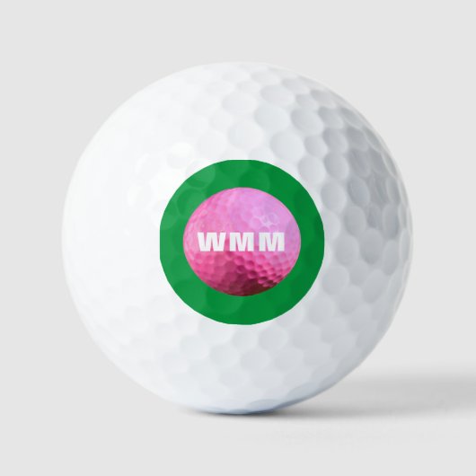 Moderne Roze/Groene Monogrammed Golfbal Golfballen (Voorkant)