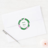 Moderne Roze + Groene Palmboom Bruiloft Ronde Sticker (Envelop)
