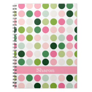 Moderne roze groene polka stippen patroon monogram notitieboek