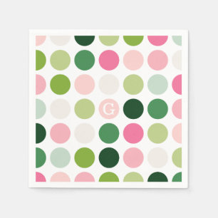 Moderne roze groene polka stippen patroon monogram servetten