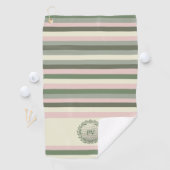 Moderne Roze Groene Streep Monogrammed Golfhanddoek (Insitu)