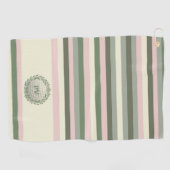 Moderne Roze Groene Streep Monogrammed Golfhanddoek (Horizontaal)