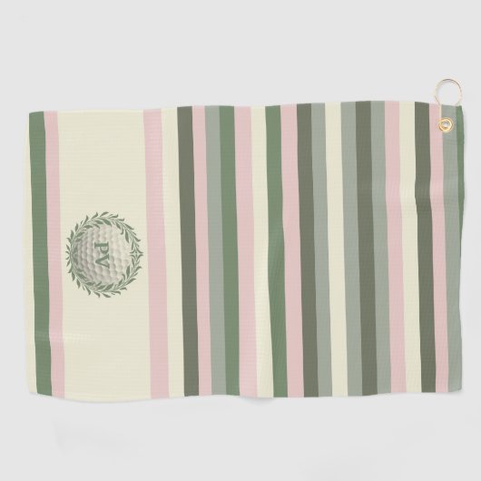 Moderne Roze Groene Streep Monogrammed Golfhanddoek (Horizontaal)